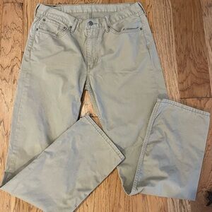 Levi's 514 White Tab Tan Khaki Jeans Pants Men 36x34 Black Logo Patch